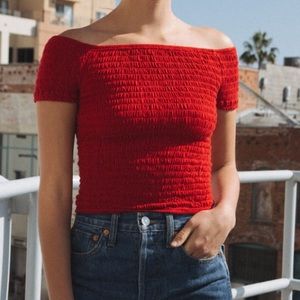 Red Charlene smocked top